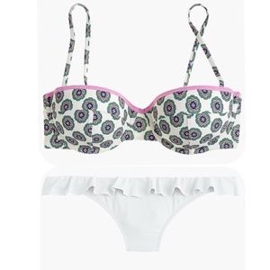 J. Crew Underwire Ruffle Hipster Bikini 32B XS Isaac Rpt Print NWT